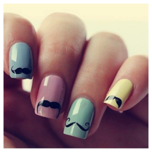 Mustache nails are soooo cute! You can put mustache stickers on your nails or you can draw them with a nail pen.
