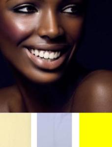 With a very dark skin you never have to wear dark colors for, pastel colors are great. But we love the exotic yellow! 
